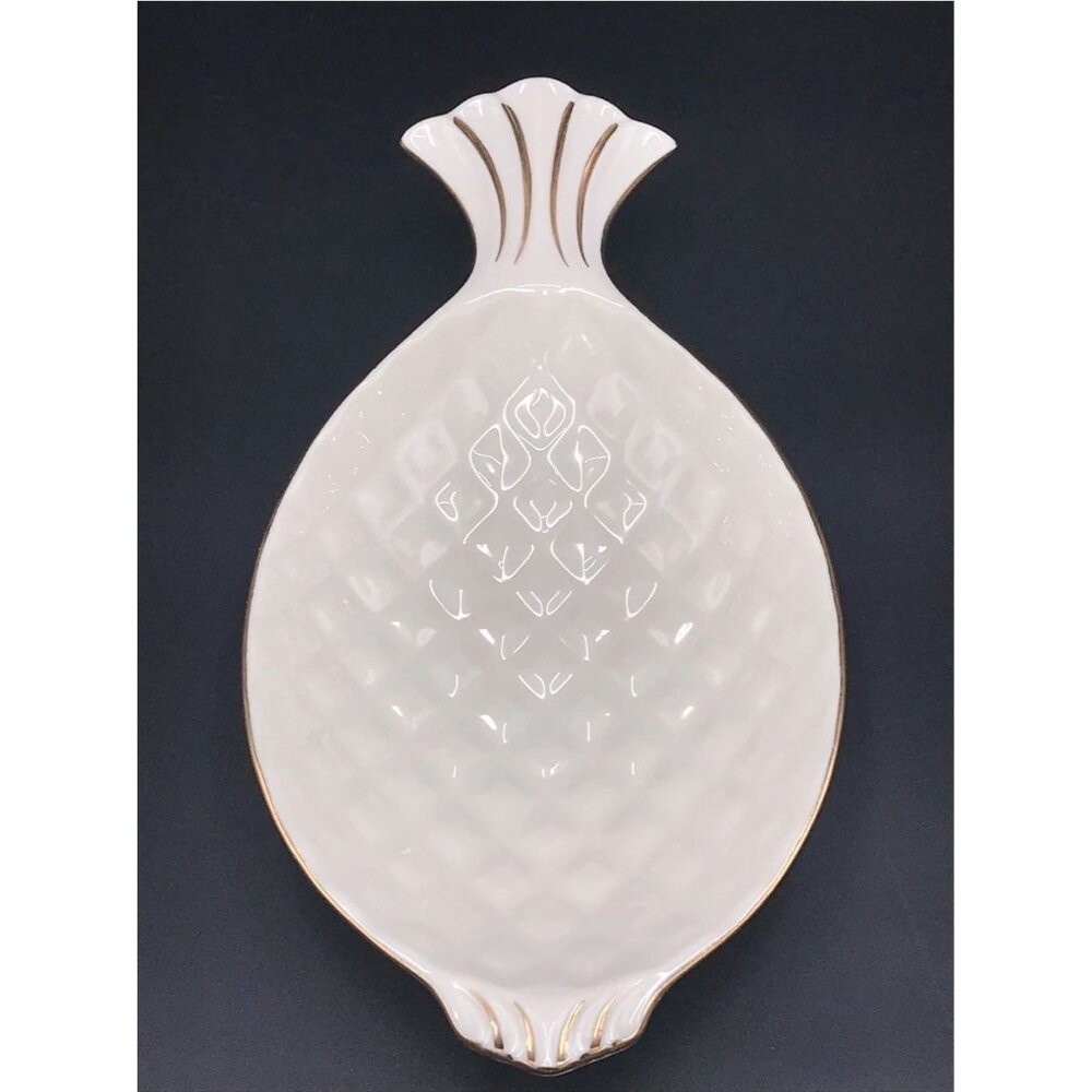 Lenox China Pineapple-Shaped Serving Dish With Gold Accents & Textured Design